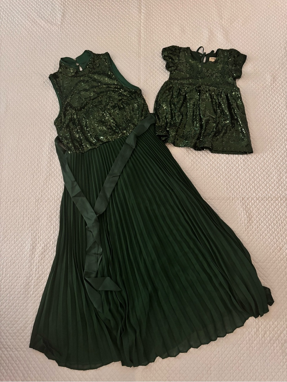 Mommy & Me Dark Green Sequin Pleated Dress - Matching Dresses